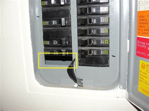 empty electrical panel box|breaker knockout filler plate.